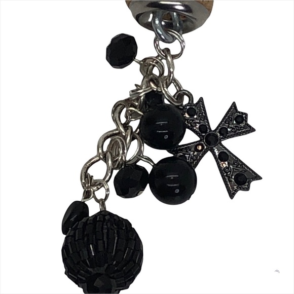 Hand-Crafted Black Beaded Cross Charm Wine Cork PURSE/Backpack Keychain Jewelry - Picture 5 of 16